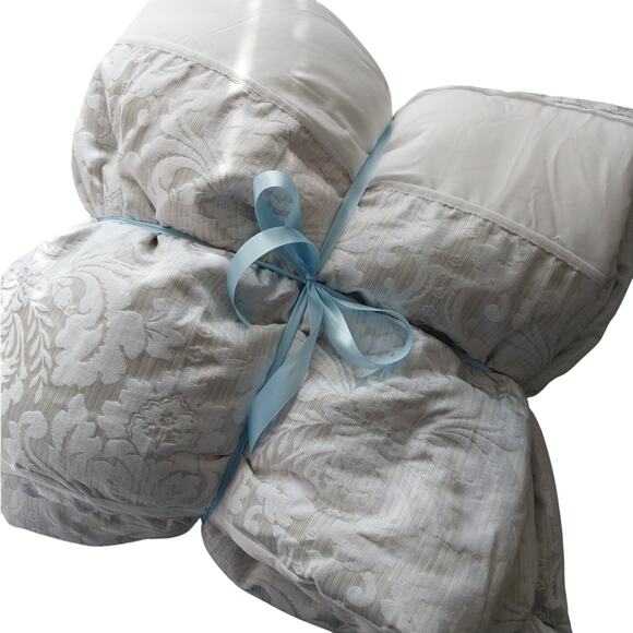 AT HOME! ECRU & CREAM HEAVY DAMASK W/CREAM INSETS LUXURY COMFORTER! QUEEN SIZE! - Picture 12 of 12